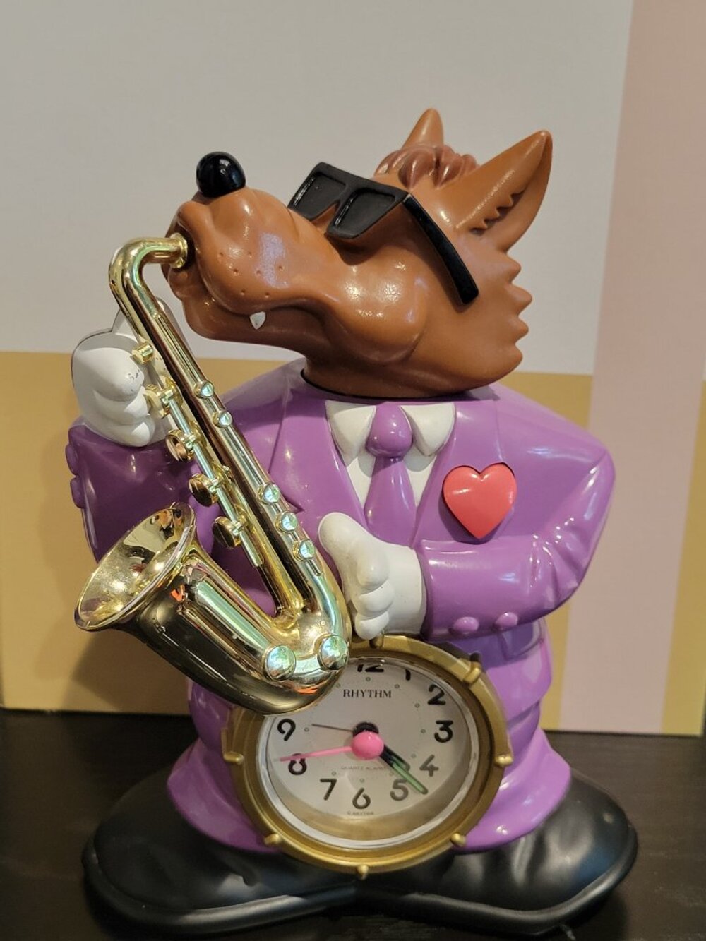 Vintage Rhythm Saxy Wolf Anthropomorphic Speak Up Alarm Clock
